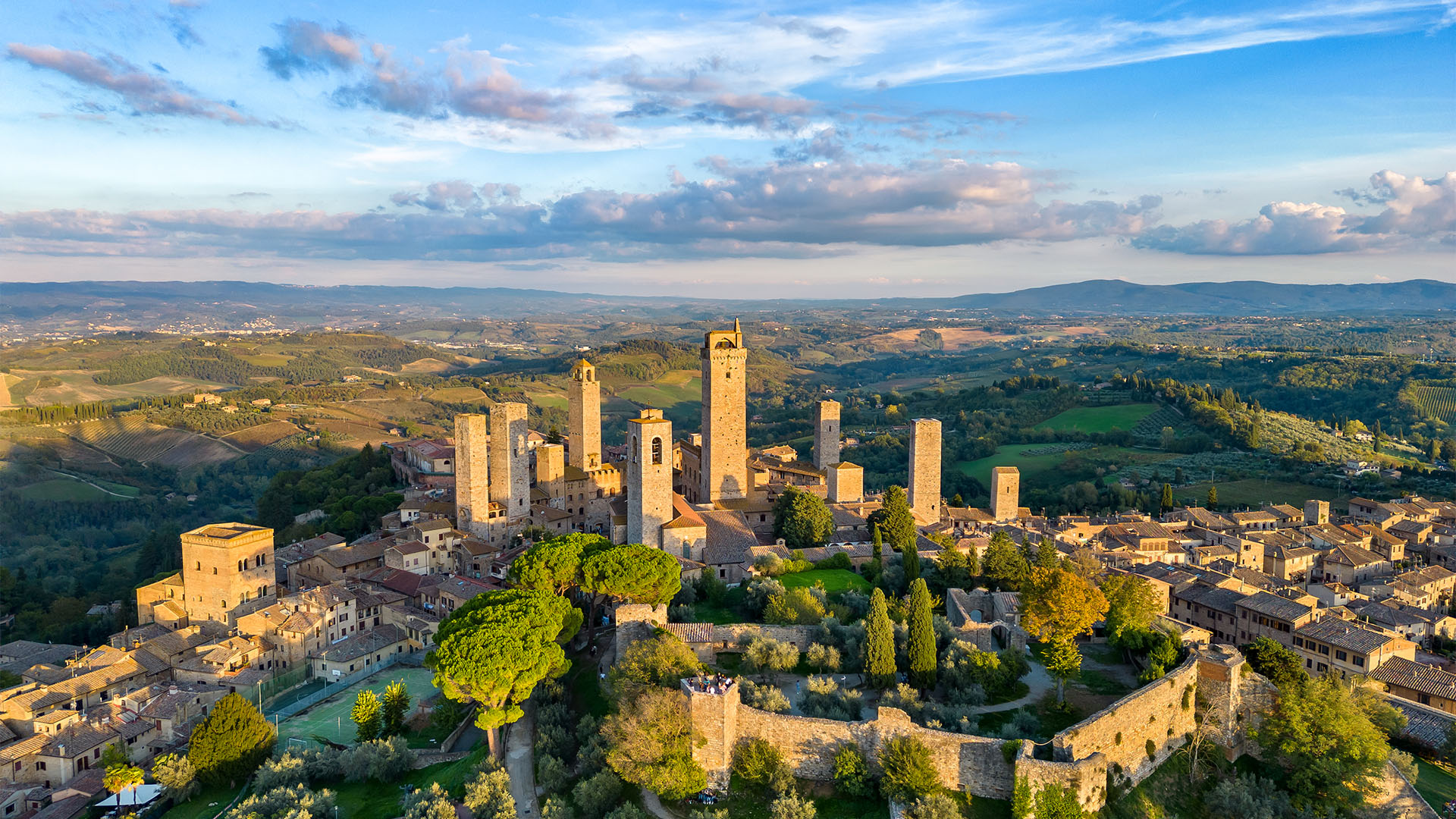 Aerial view of the many towers of San Gimignano