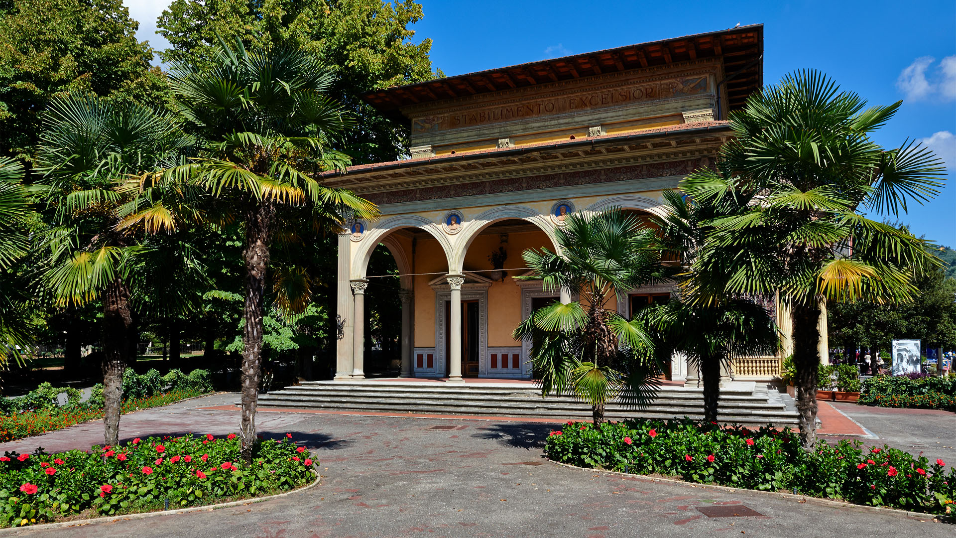 Exterior of Montecatini Terme surrounded by gardens