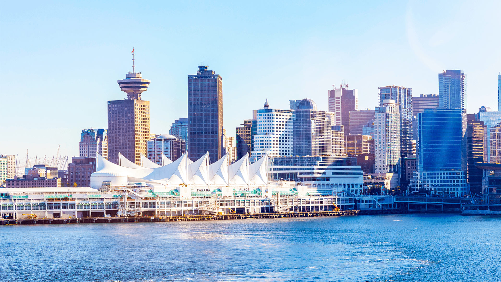 View of Vancouver downtown skyline across the water