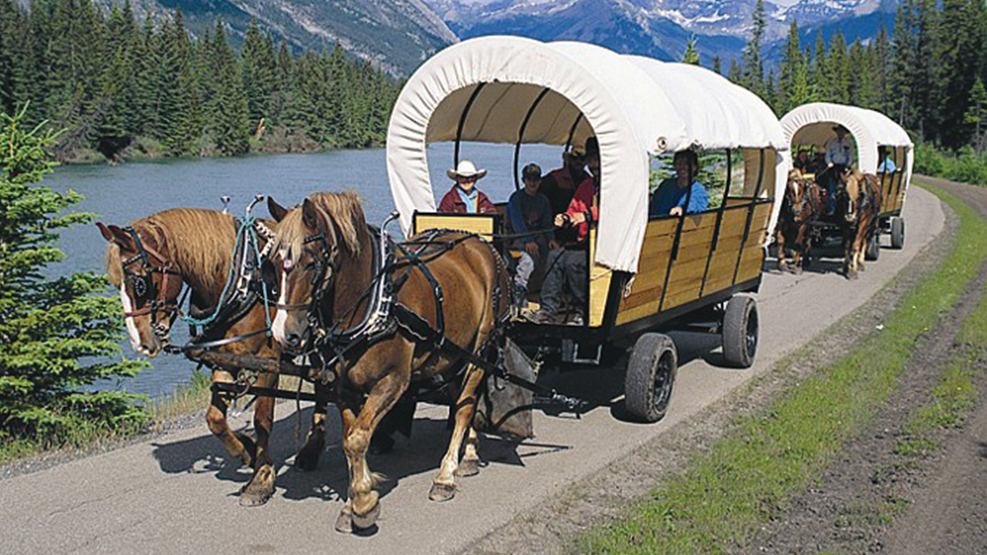 Scenic covered wagon ride and BBQ cookout