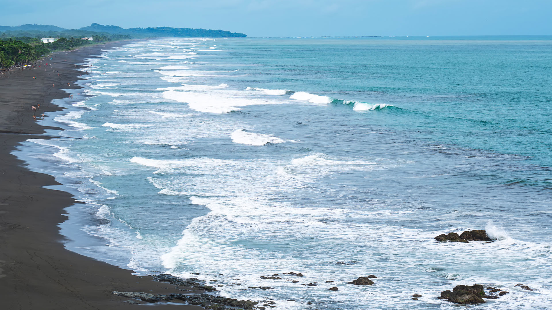 Aerial view of Jacó Costa Rica Beach on a sunny day