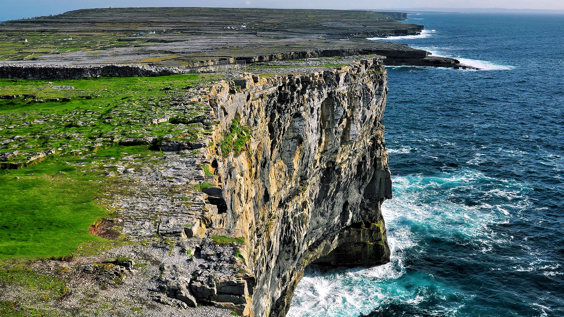 Aerial view of the Aran Island Cliffs.