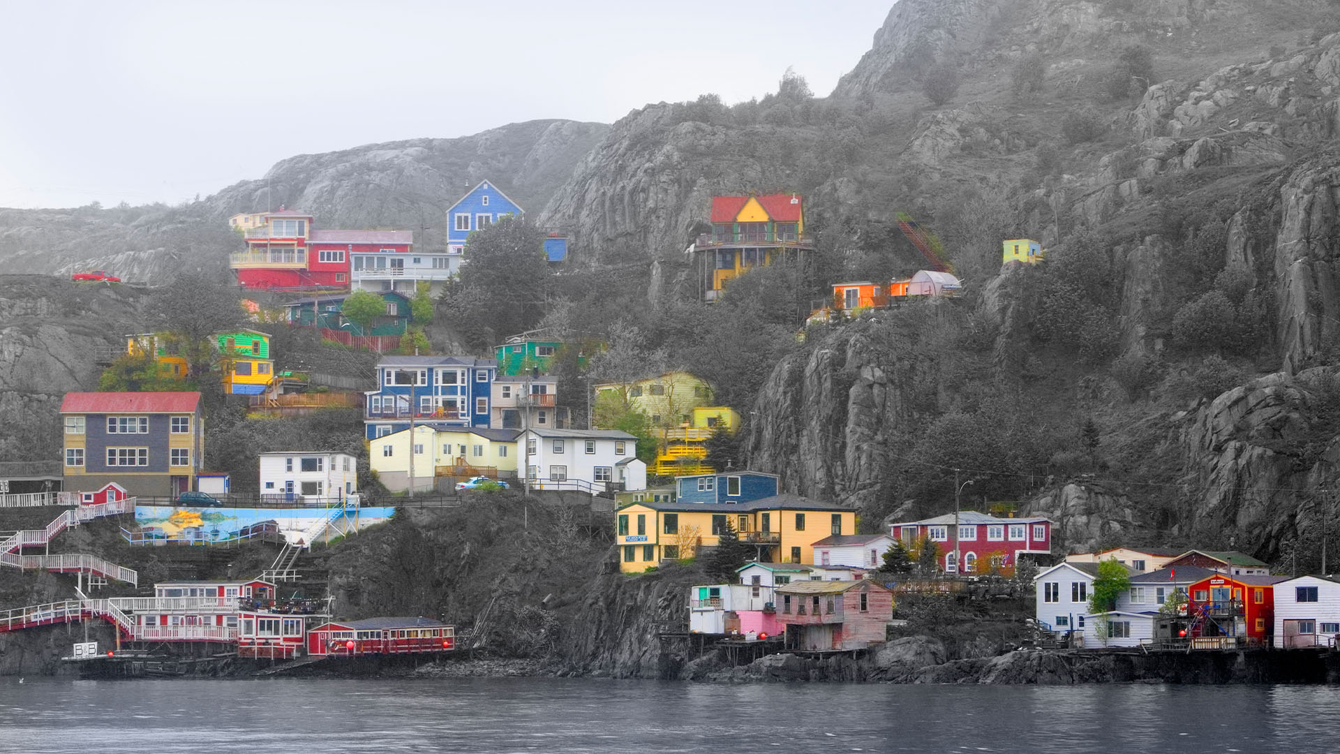 Colourful houses along the rocky coast of St. John’s