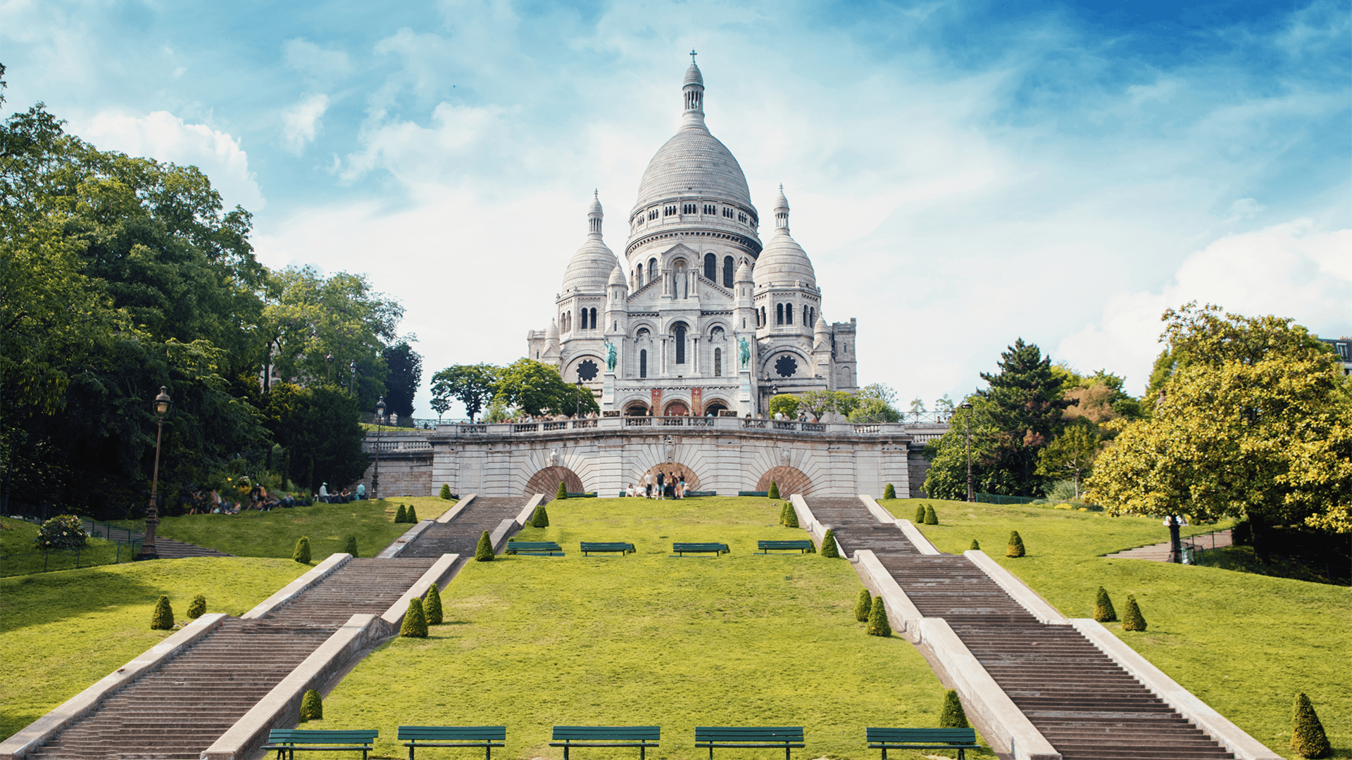 Sacre Coeur Basilica on a hill in Montmartre