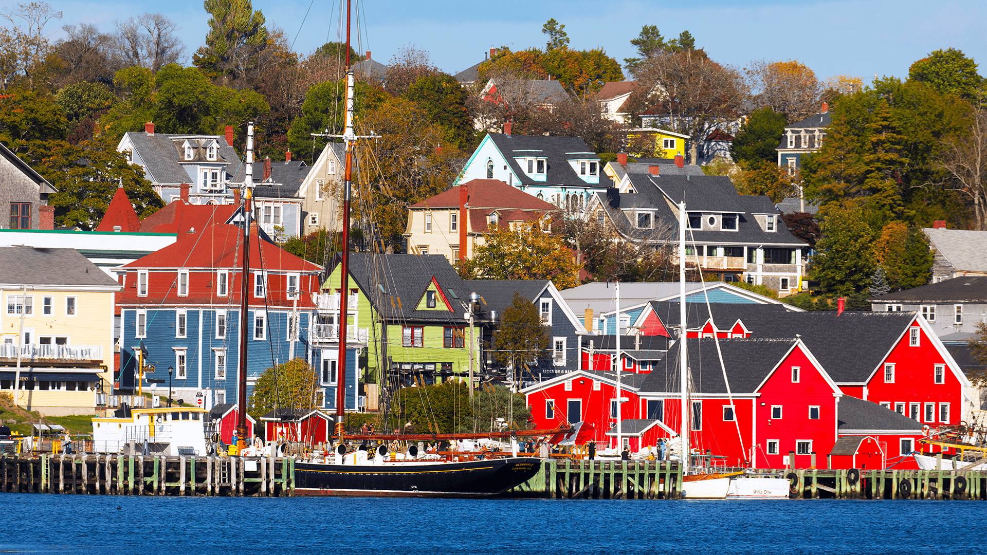 Colourful waterfront homes in Lunenburg harbour