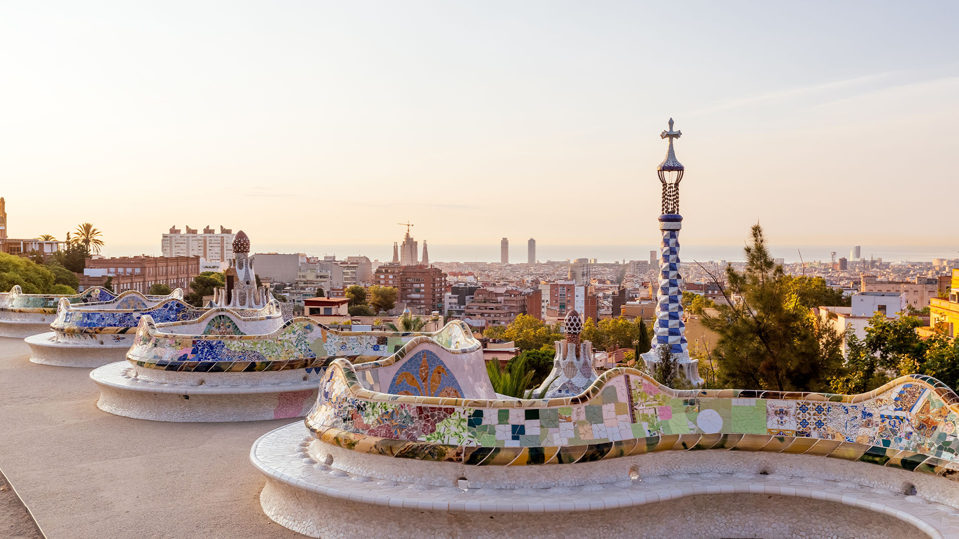  City skyline view from the colourful Park Güell
