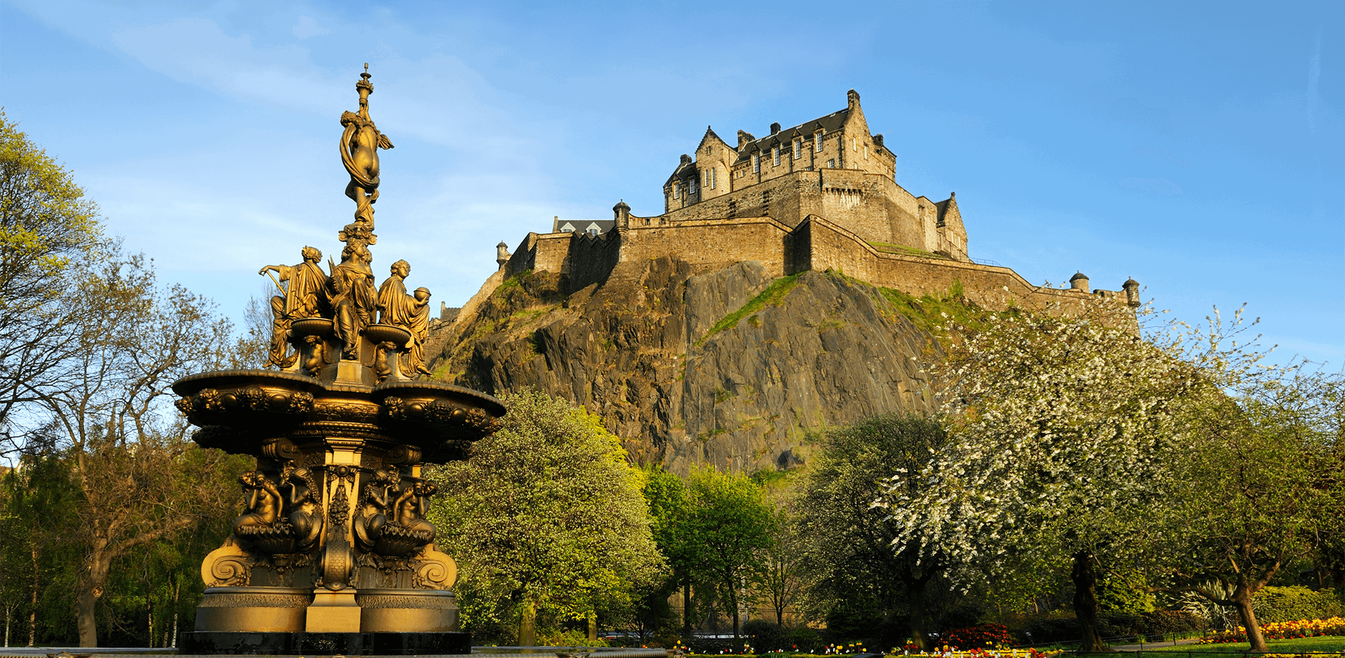 View of Ross Fountain with Edinburgh Castle beyond