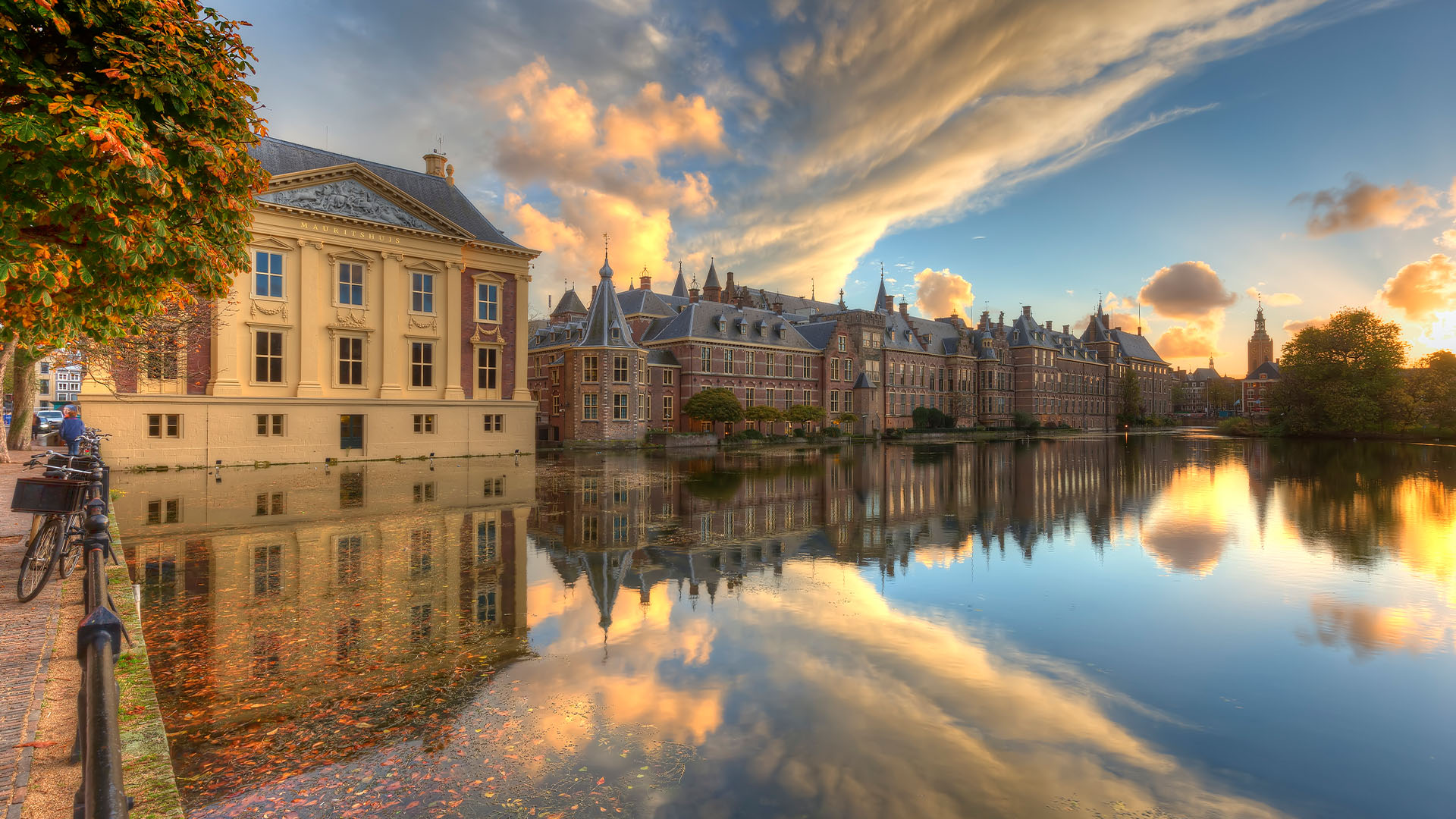 Dutch Houses of Parliament in The Hague at sunset