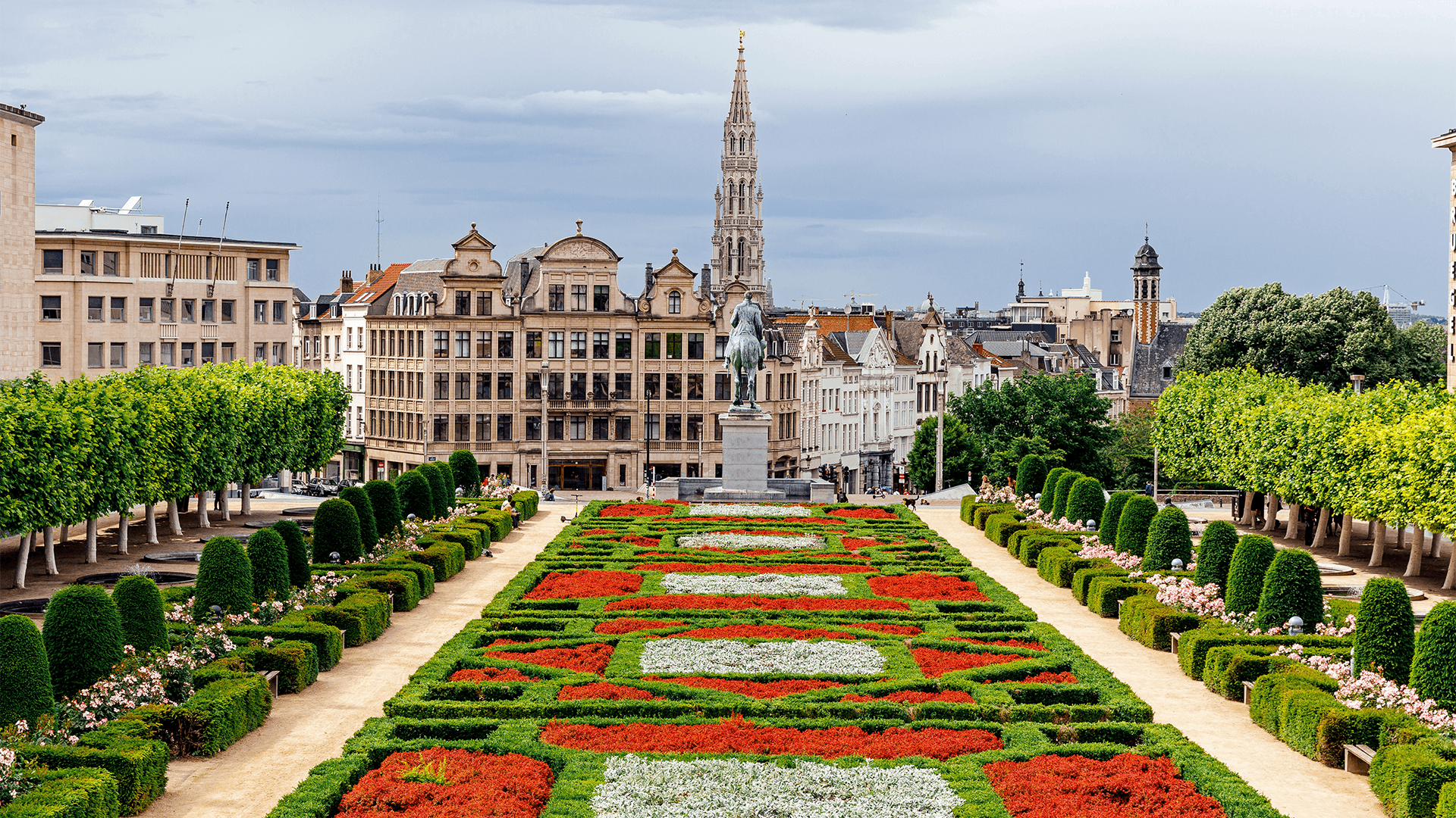 Formal garden with colourful flowers at Mont des Arts